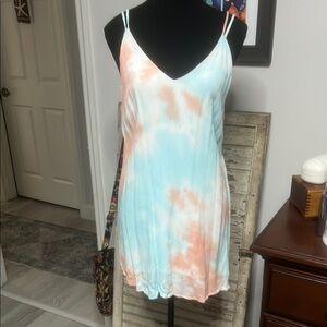 Lulu's Asymmetrical Blue and Orange Camisole Mini Dress